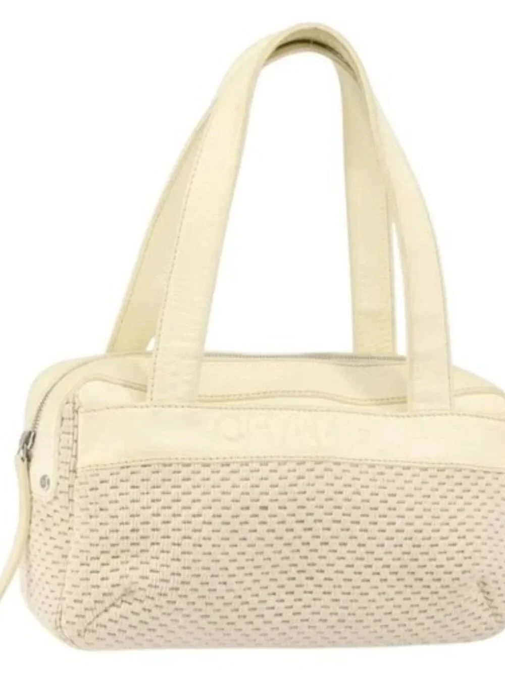 CHANEL Tote Bag Canvas Leather White Silver CC Auth BA8037